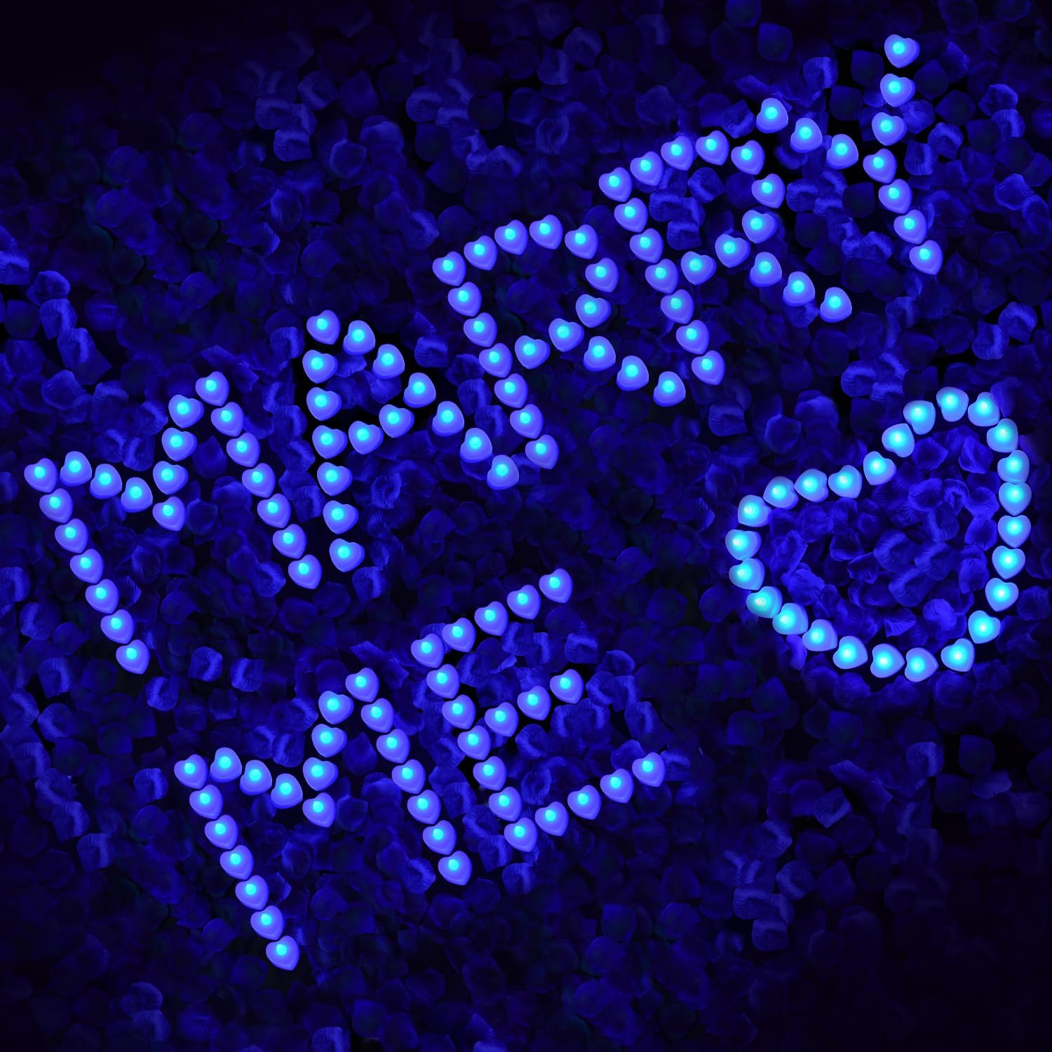 KOABY8000 Pcs Artificial Rose Petals with LED Tea Lights, for Special Romantic Valentine's Night Wedding Decoration (8000 Artificial Rose Petals + 96 Blue Lights)