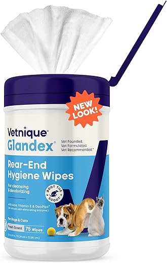 Vetnique Labs Glandex Dog Wipes for Pets Cleansing & Deodorizing Anal Gland Hygienic Wipe​s for Dogs & Cats with Vitamin E, Skin Conditioners and Aloe (75ct)