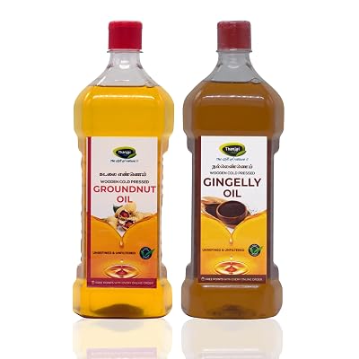 Thanjai Natural Groundnut Oil + Gingelly Oil Virgin Unrefined Wooden Cold Pressed 100% Natural Good for Cooking - Choles