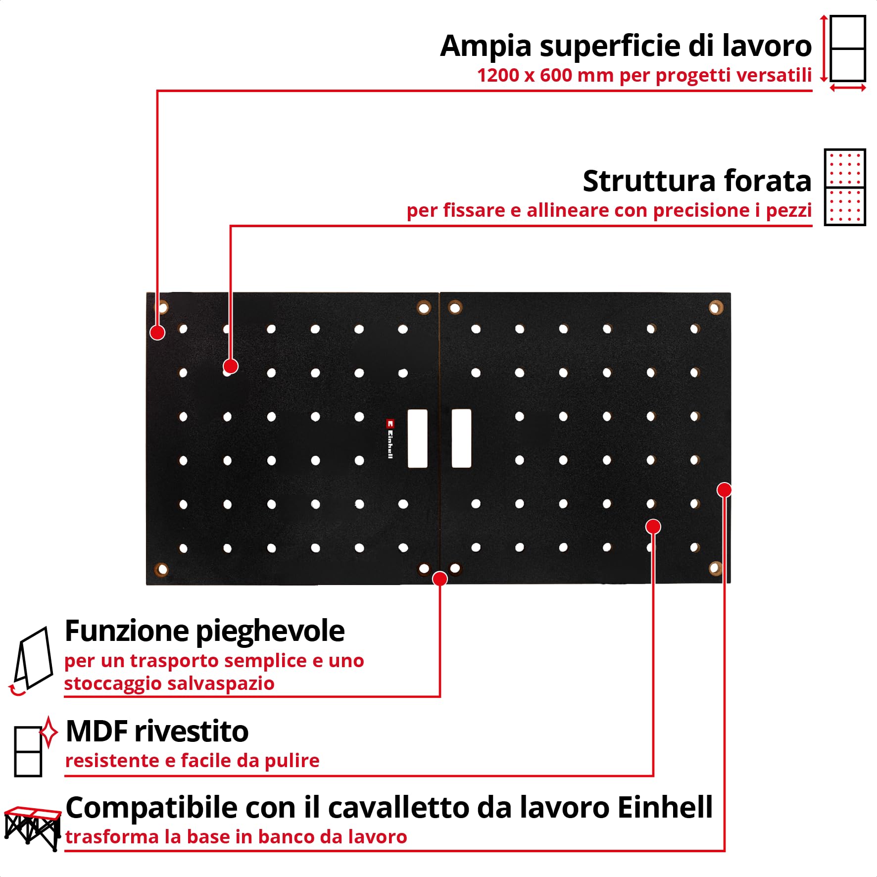 Einhell 2 pezzi piano di lavoro, 600 x 1200 x 18 mm