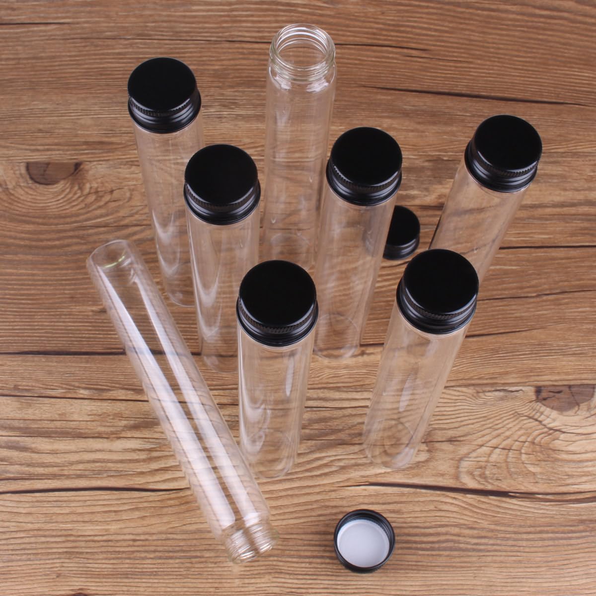 SYLALE Szklane butelki 100 ml z czarnymi aluminiowymi nakrętkami, 30 x 180 mm, szklane słoiki, fiolki do majsterkowania, prezent dla majsterkowiczów, 24 sztuki
