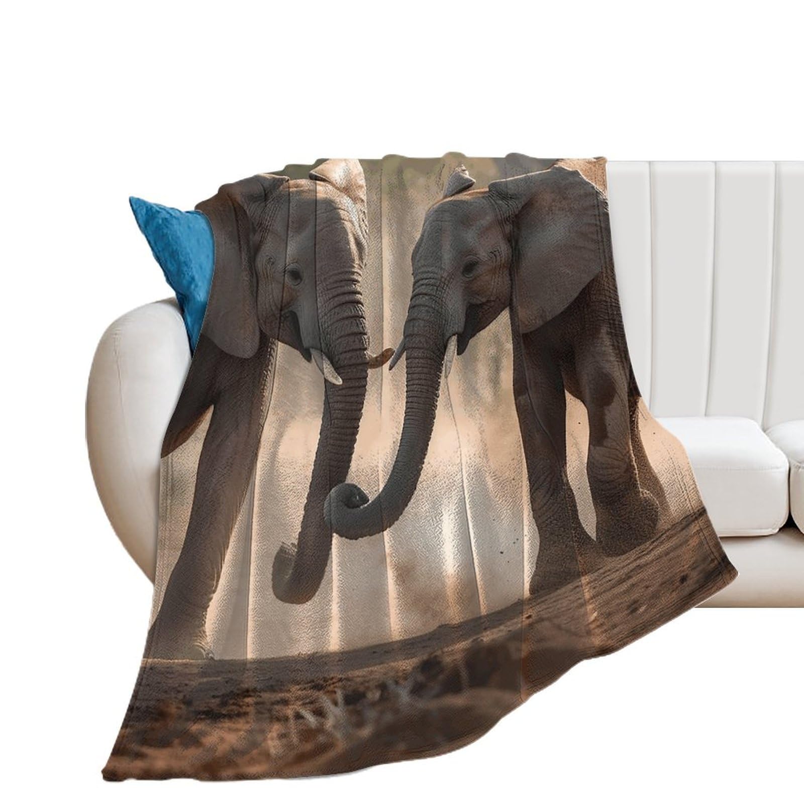 Couverture microfibre flanelle lit de luxe motif éléphants