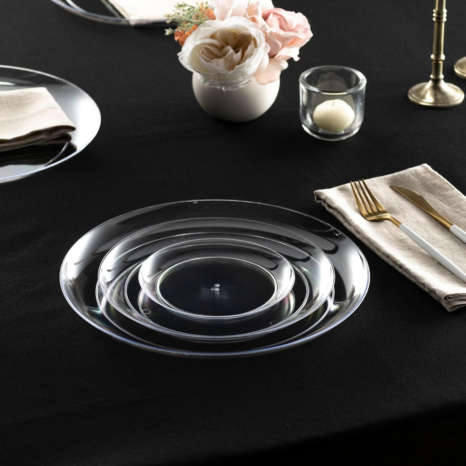 [11.6'' 40 Pack] 11.6'' inch Premium Heavy Weight Crystal Clear Classy Disposable hard Plastic Chargers/Platters