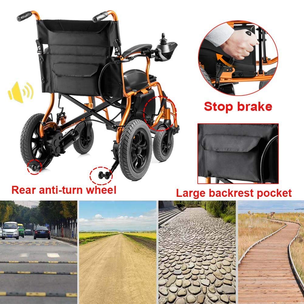 Silla de Ruedas eléctrica portátil, Plegable y Resistente, Ligera, con Motor y Joystick, para Movilidad Reducida, Ancho del Asiento 44 cm, Scooter, etc.