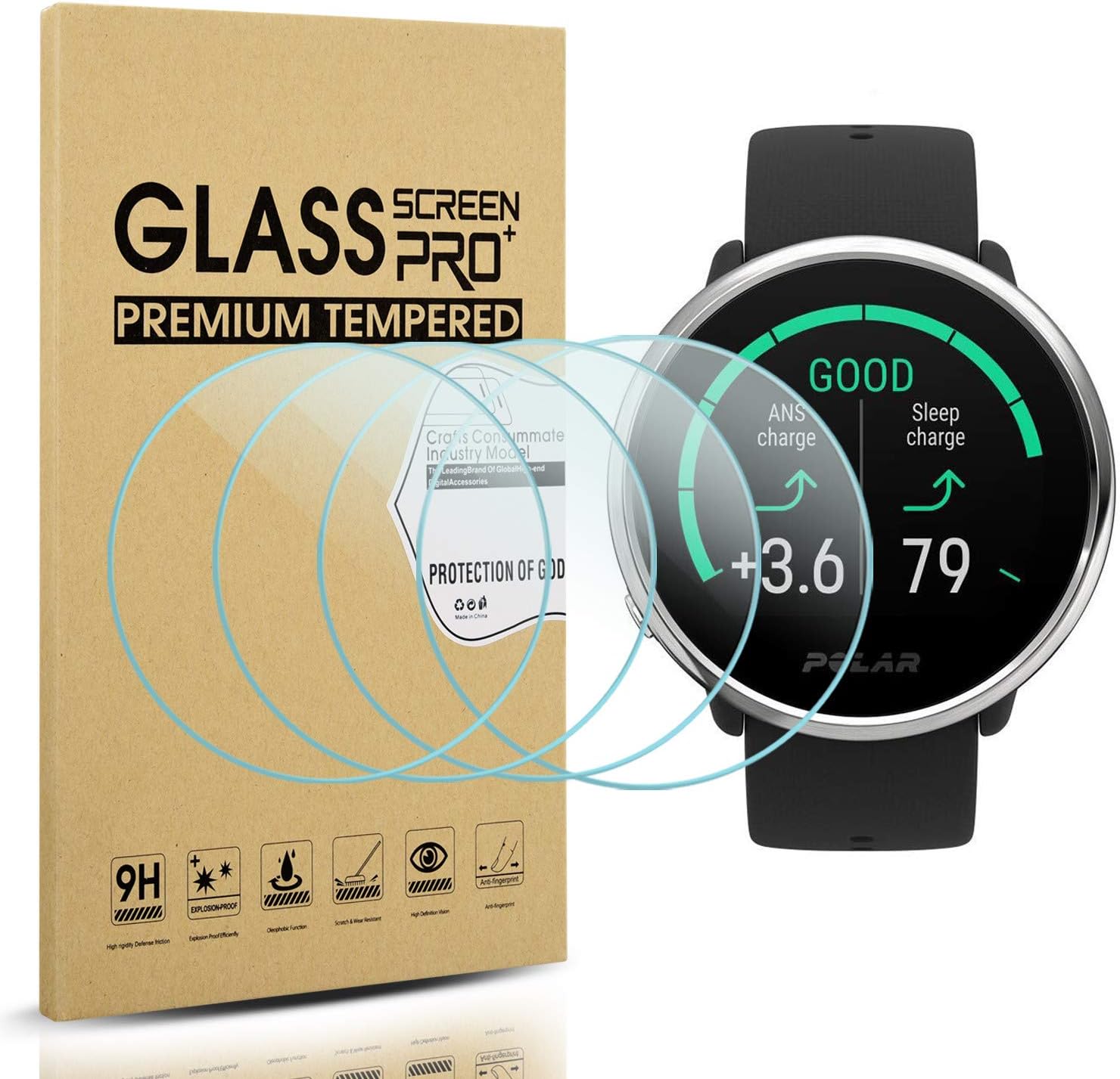 Suoman 4-Pack for Polar Ignite 2/Ignite Watch Screen Protector Tempered Glass, 2.5D 9H Hardness Screen Protector for Polar Ignite Smartwatch