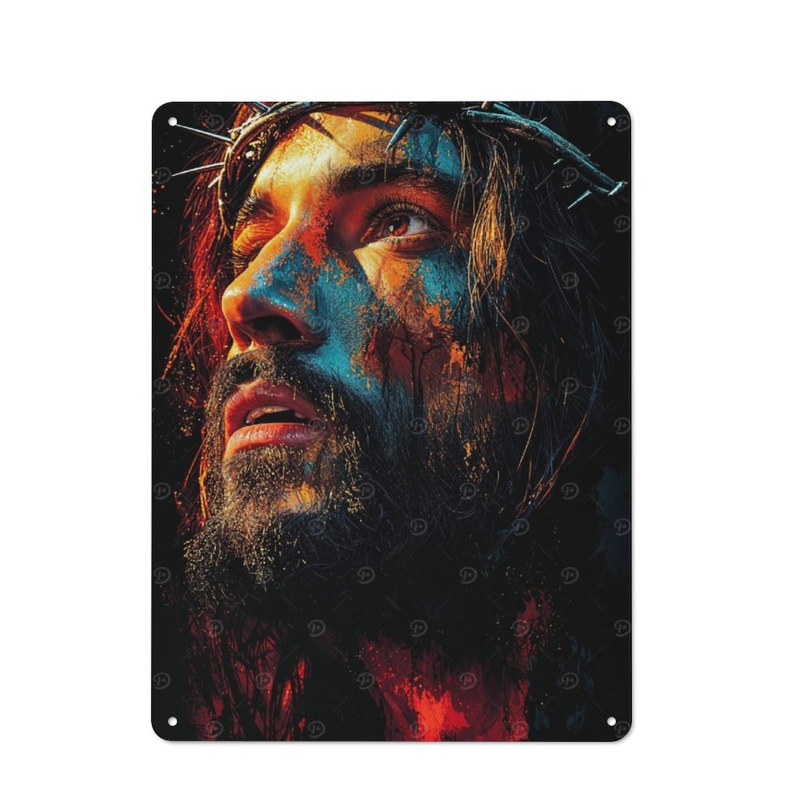 Junmoney Jesus Christ Portrait Rustic Metal Plaque 40X30cm For Lounge Or Reading Corner, For Home Office, Studio And Craft Room Walls