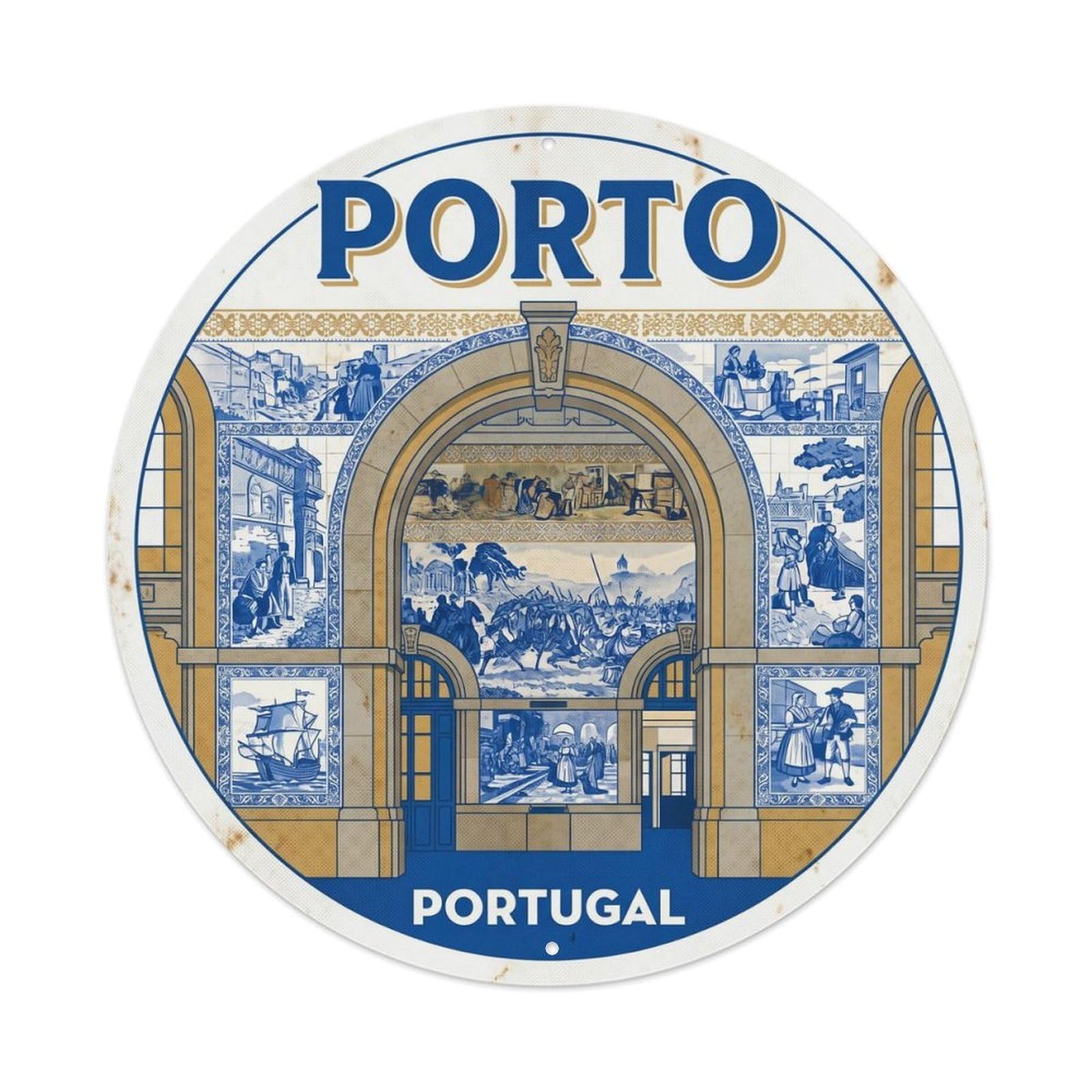 Olhnbad Style Portugal Landmark Travel Azulejo Tiles Heritage Metal Tin Sign