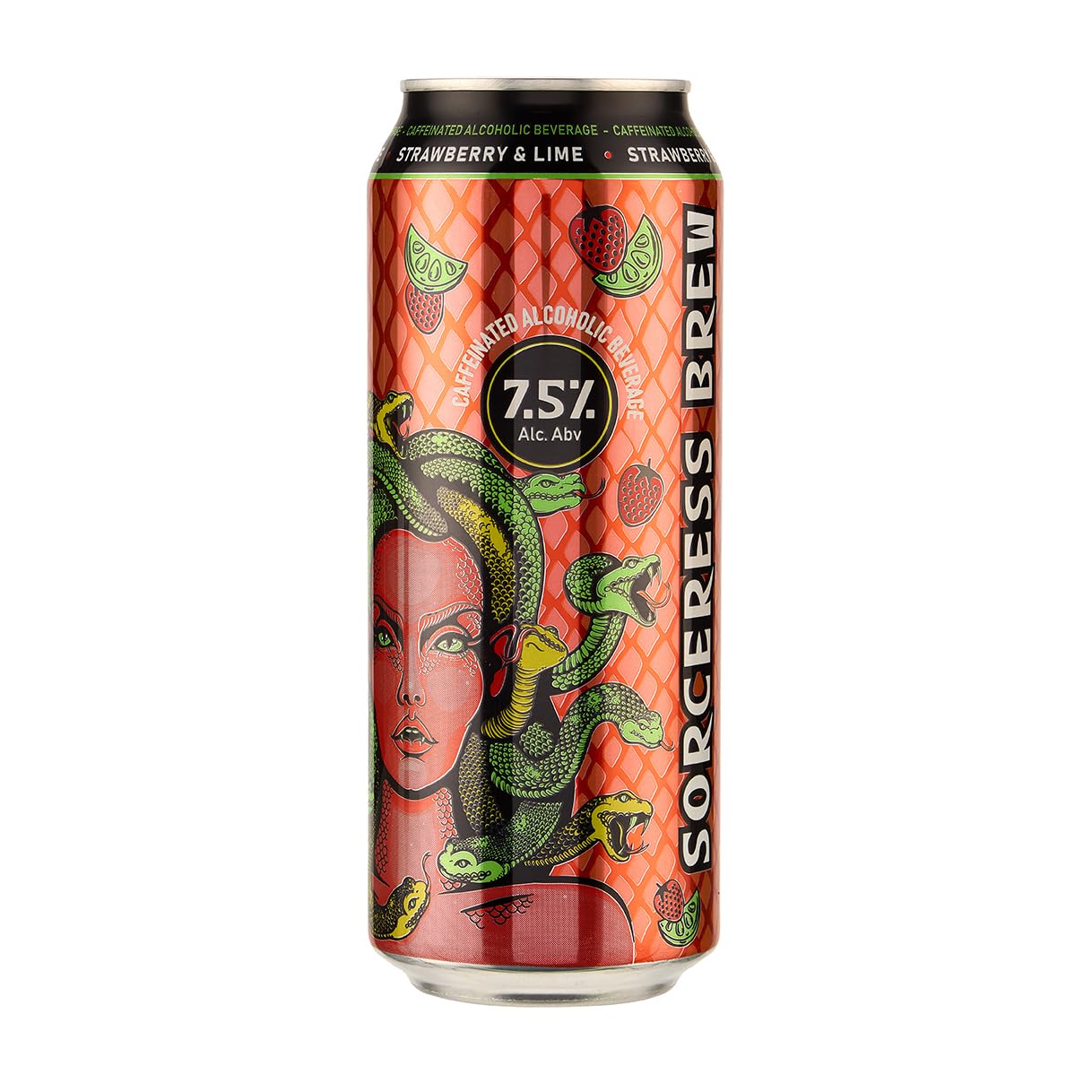 Sorceress Brew Strawberry & Lime 7.5% ABV – 12 x 500ml Cans – Fruity Alcoholic Energy Drink with Strawberry & Lime Flavour, Sweet & Tangy, Refreshing Caffeine Boost