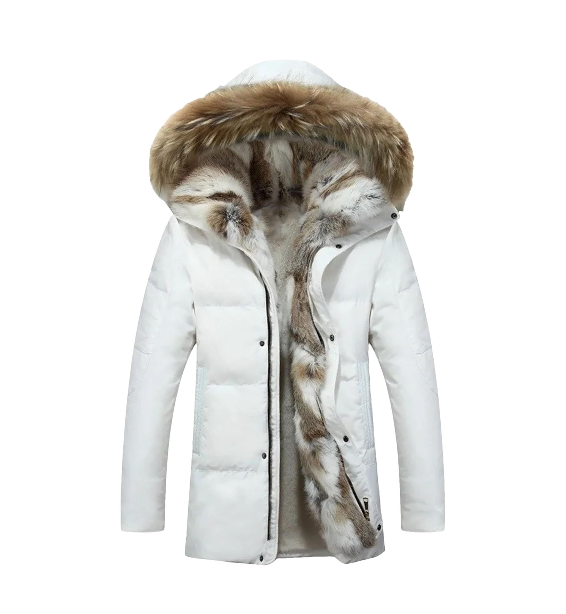 Dcvmvmn Mens Winter Hooded Collar Down Jackets Casual Down Parka Coats Solid Pockets Puffer Jackets