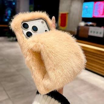 Miagon Cute Faux Fur Case for Honor X8B,Plush Furry Fuzzy Cover Winter Warm Soft Handmade Hair Lovely 3D Fluffy Hand Warmers Phone Bumper for Woman Girls Beige