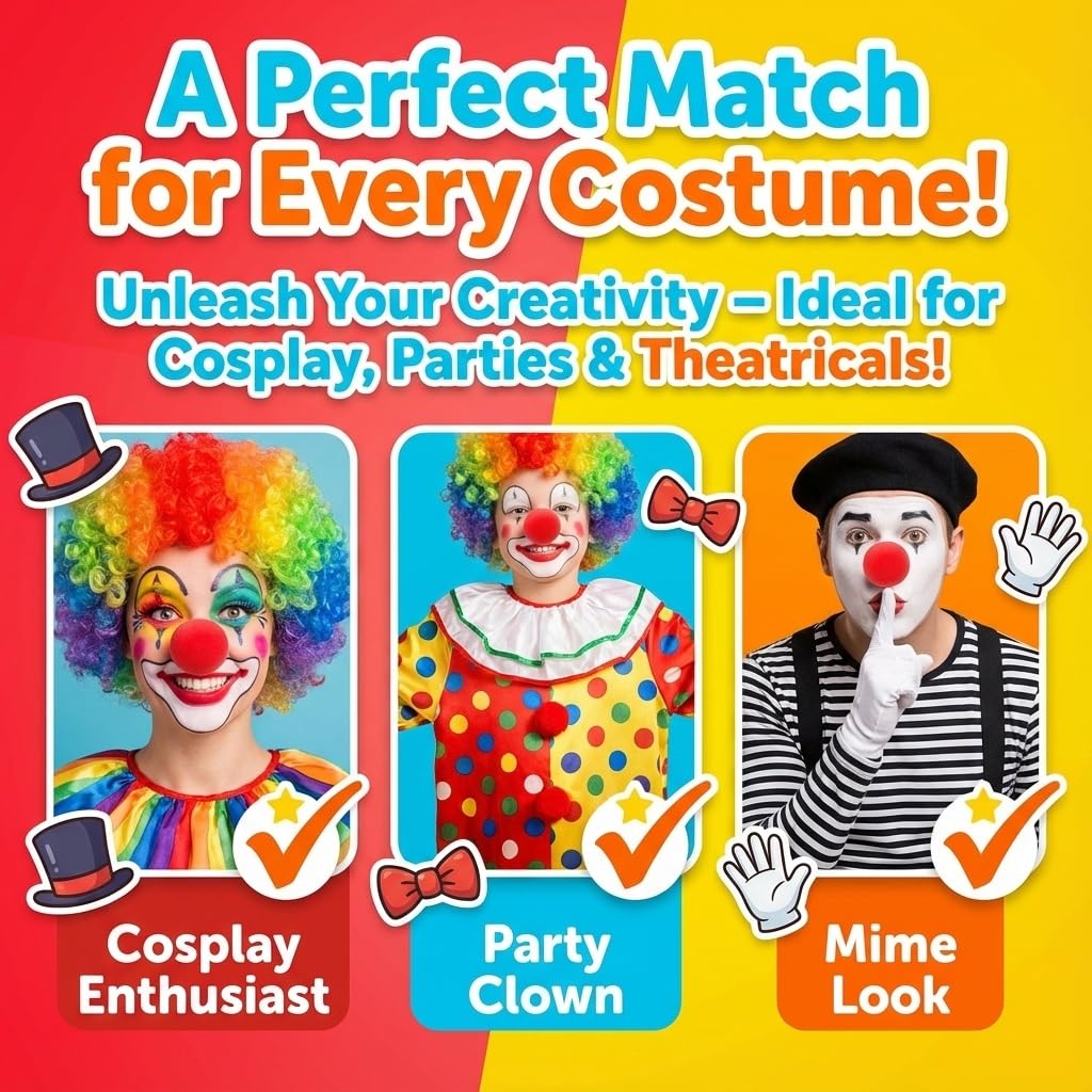 2х Red Foam Clown Nose Circus Book Day Halloween Fancy Dress Party Accessory - Bundled by GetInStyle Shop - Image 3