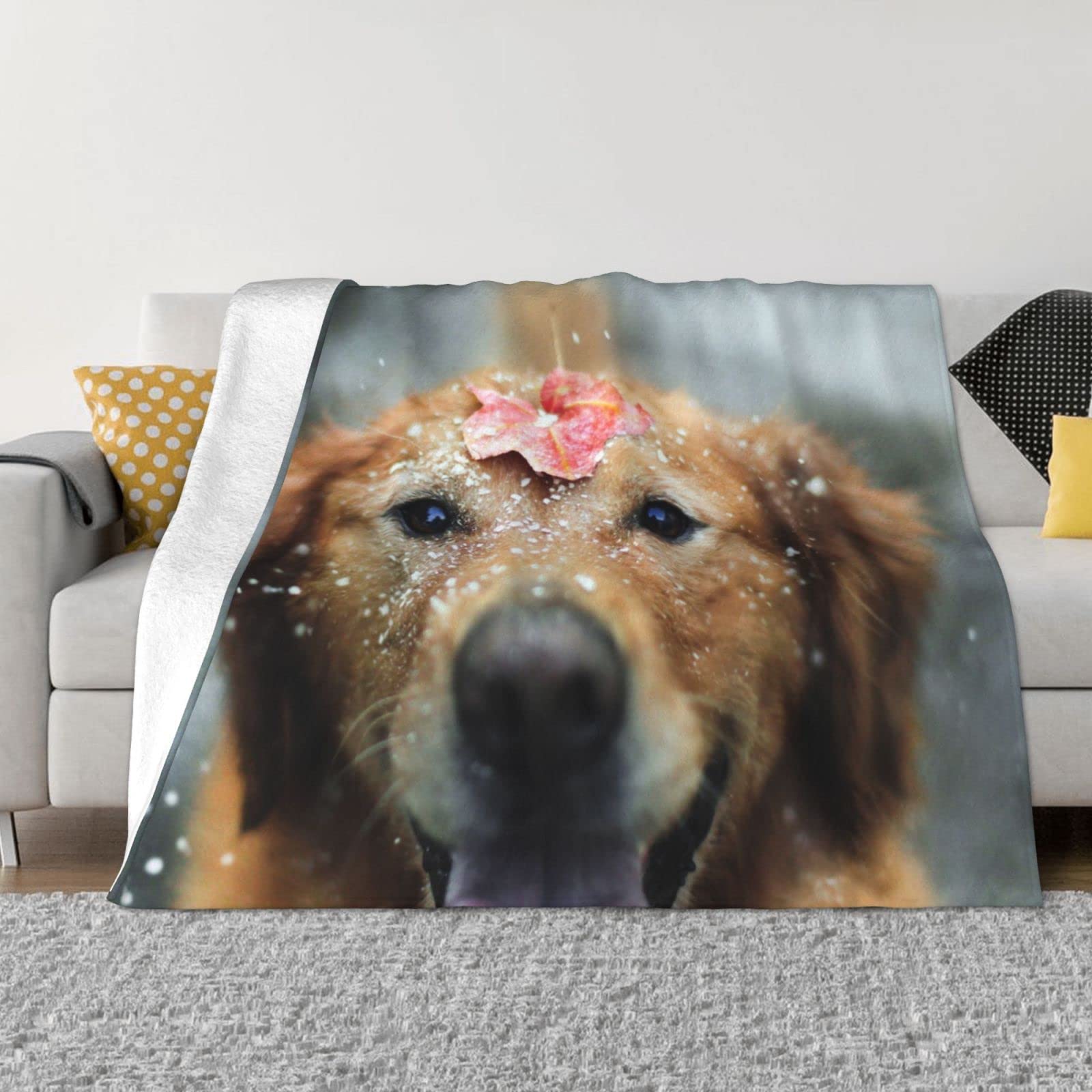 Couverture flanelle Happy Dog in Rain : plaid canapé douillet 150x130 cm