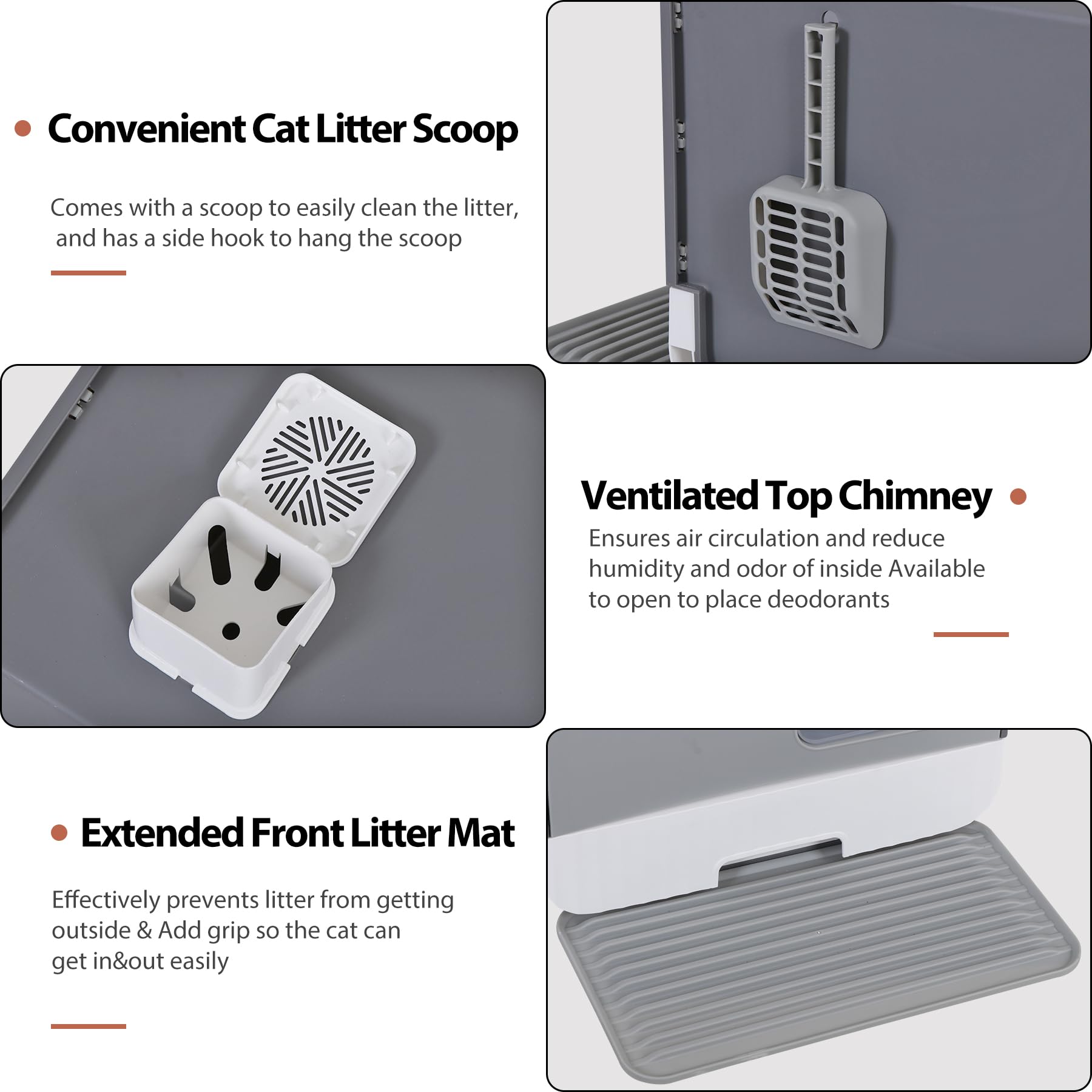 Epetlover Large Enclosed Cat Litter Box with Mat and Scoop Covered Cat Litter Pan, Gray