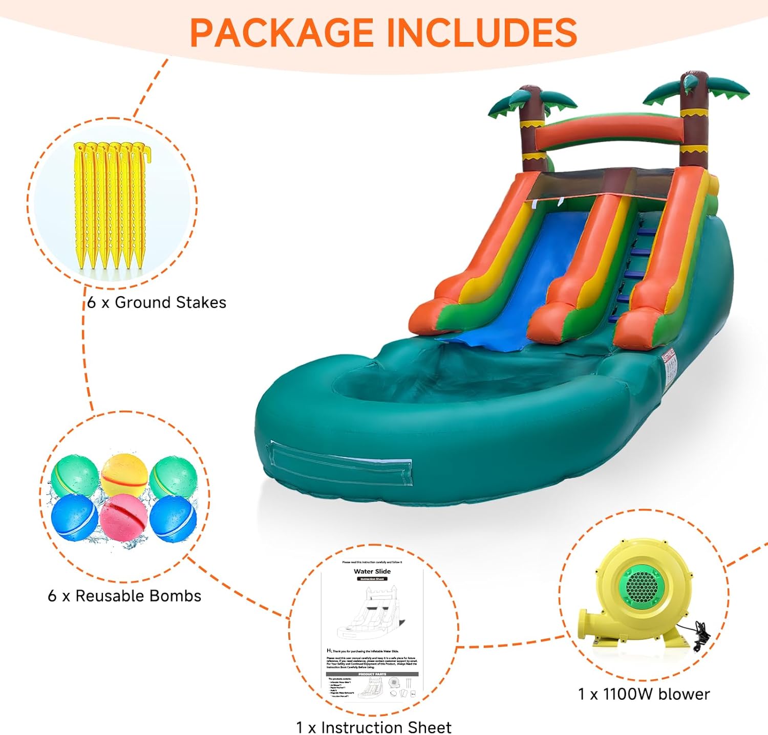 Commercial Grade Water Slide 21'x9'x12' Inflatable with Pool for Kids and Adults, Wet Dry Use, Summer Splash Fun (Jungle Water Slide)