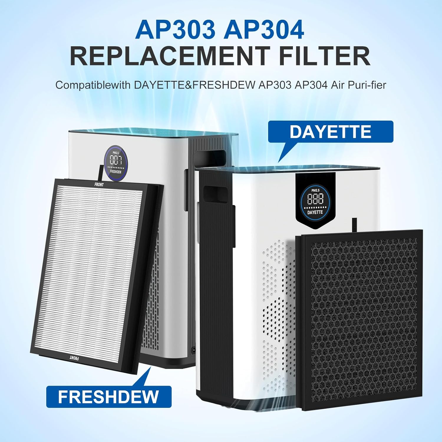 AP303 AP304 Replacement Filters, Compatible with DAYETTE & FRESHDEW Air Puri-fier AP303/AP304, 3-in-1 Filtration System Replacement Filters,4 Pack - Image 2