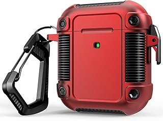 Lopnord for AirPod Case, Compatible with Apple AirPods 2nd Generation Case Cover with Lock Lid, Full-Body Rugged Protective Case for Airpod 1st Generation Case for Men with Keychain[LED Visible] (Red)
