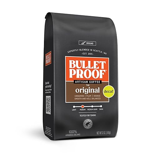 Bulletproof Original Medium Roast Ground Decaf Coffee, 12 Ounces, 100%