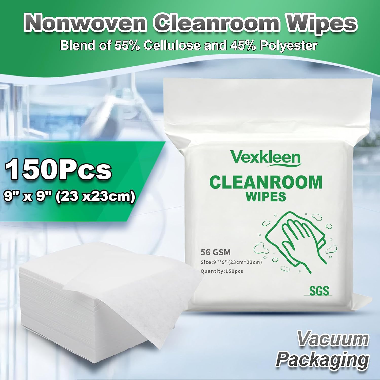 Cleanroom Wipes 9"x9" (150 Pcs, 56GSM)