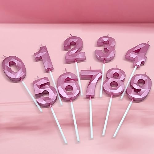 Miniatura 7 de Velas de cumpleaños de 40 para pastel, color rosa, número 40, 3D, forma de diamante, decoración de cumpleaños, suministros de fiesta para mujeres u