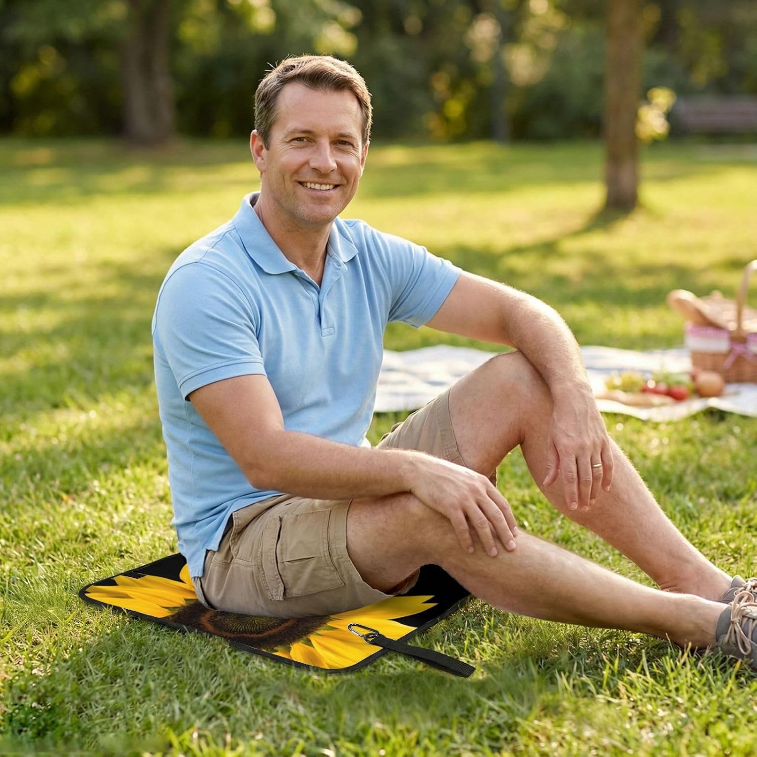 (Wild Flower Sunflower) Sitting Pad Foldable Seat Cushion Lightweight Camping Seat Mat with Hook for Outdoor Hiking Picnic Camping