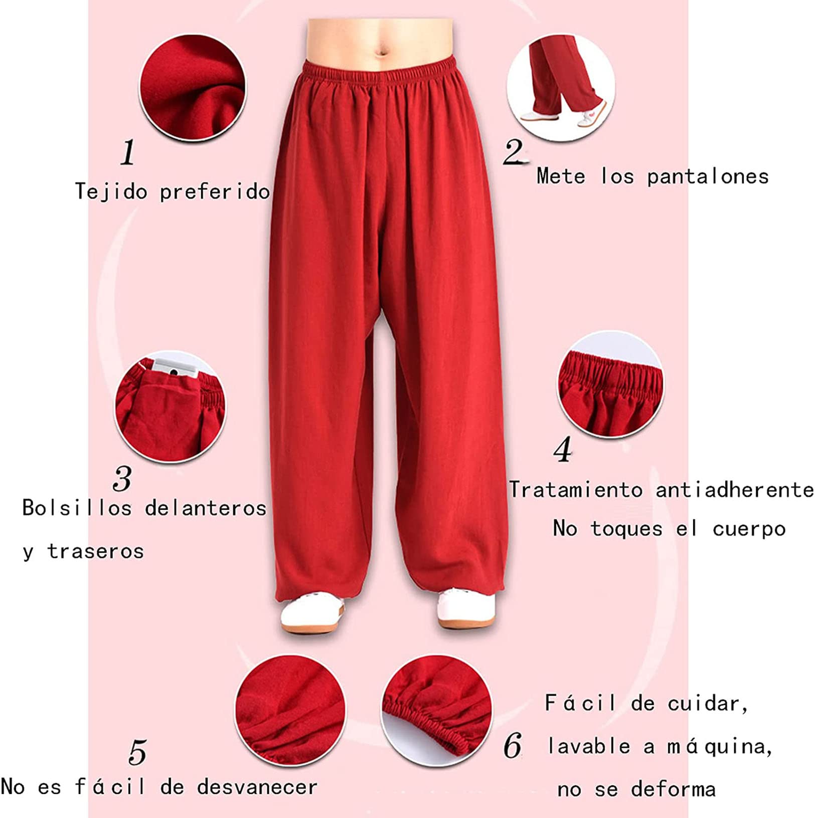 Pantalon de Tai Chi Unisexe Couleur Unie Loisirs Coton et Soie Costume Chinois pour Tai Chi and Wing Chun Taille Elastique Tenue de Tai Chi pour la Méditation et Le Qigong