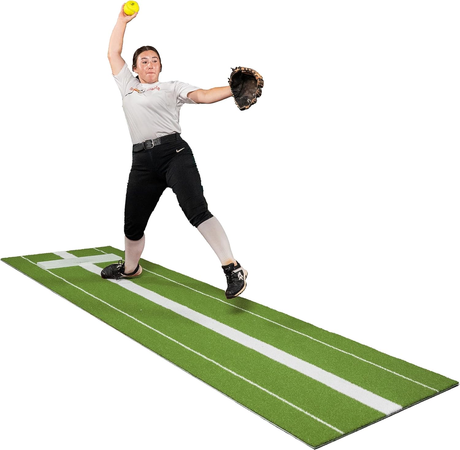 All Turf Mats® Softball Pitching Mat – Portable Nylon Fastpitch Equipment with Rubber Mound and Foam Backing for Pitcher Training Indoors & Outdoors, 3x10 Trainer Practice Tools with Pitchers Mounds
