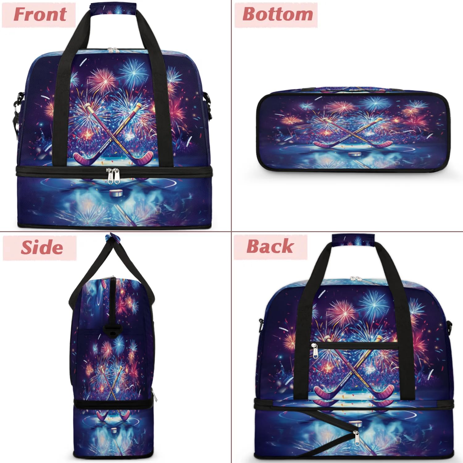 Sac de sport de hockey de voyage pour homme et femme, sac de week-end, sac fourre-tout pliable et séparé, 47 l pour sport, gym, yoga, couleur, 47 L, Organiseur de sac