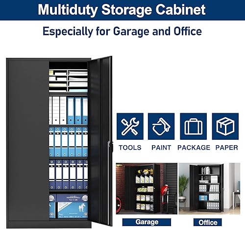 Miniatura 6 de Aobabo Armario de almacenamiento de metal con 2 puertas, gabinete de almacenamiento de acero con bloqueo de 72 pulgadas de alto para oficina,