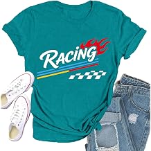 Racing Shirts for Women Race Day T Shirt Racing Plaid Tee Tops