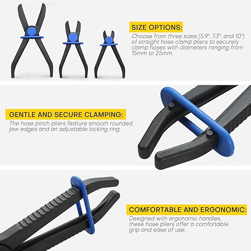 Miniatura 4 de Juego de 3 alicates de abrazadera, versátil juego de alicates para mangueras flexibles, mangueras de freno, líneas de combustible (3 piezas)