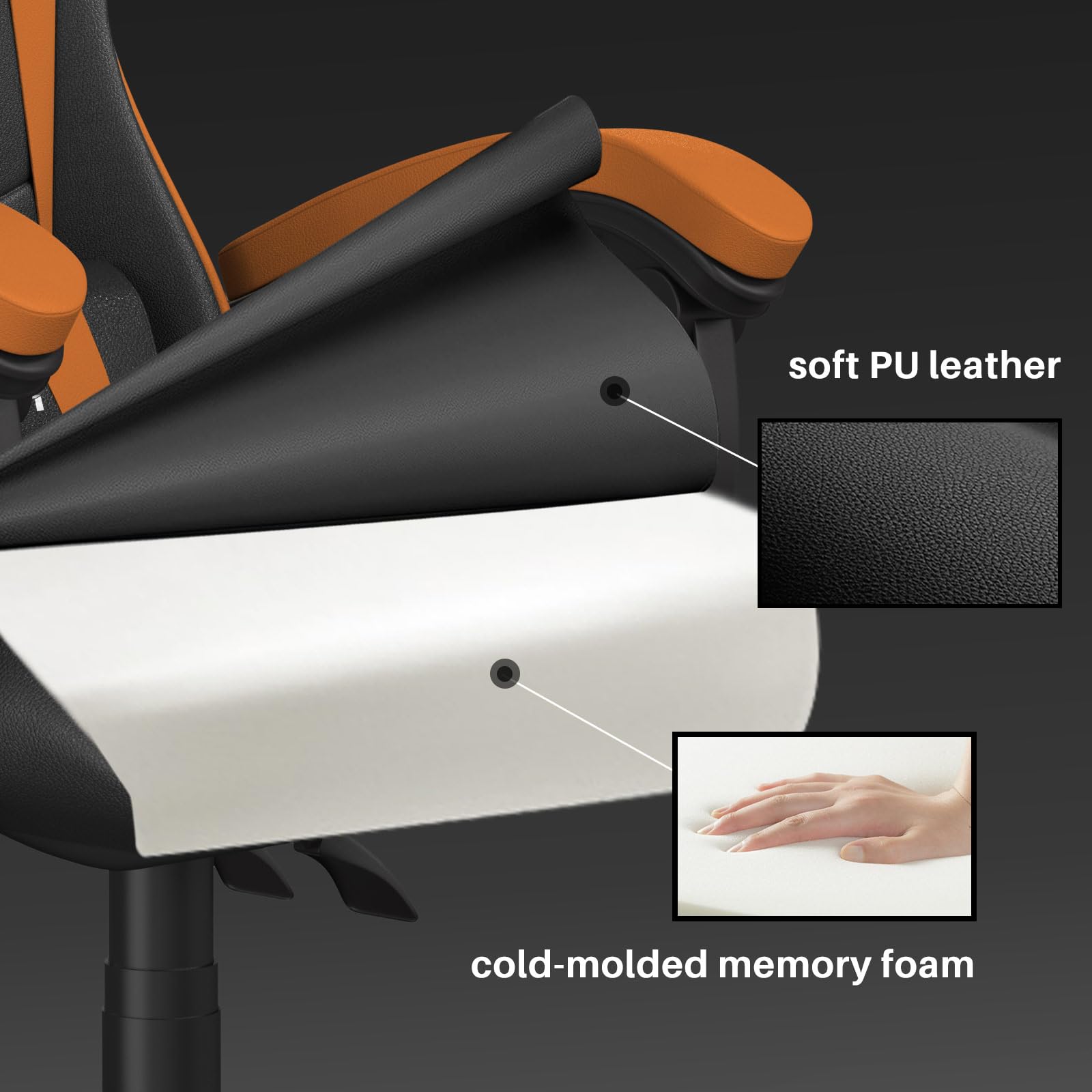 bigzzia Silla Gaming,Silla Ergonómica de Oficina en Cuero PU,Regulable en Altura con Soporte Lumbar y Reposacabezas,Respaldo Reclinable 155°,Silla Gamer Adulto Niño(Verde) (Naranja)