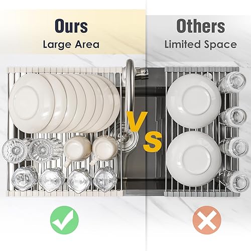 Miniatura 6 de Tomorotec Escurridor de platos enrollable de 17.7 x 15.5 pulgadas, para colocar sobre el fregadero, para fregadero de cocina, accesorios multiusos,