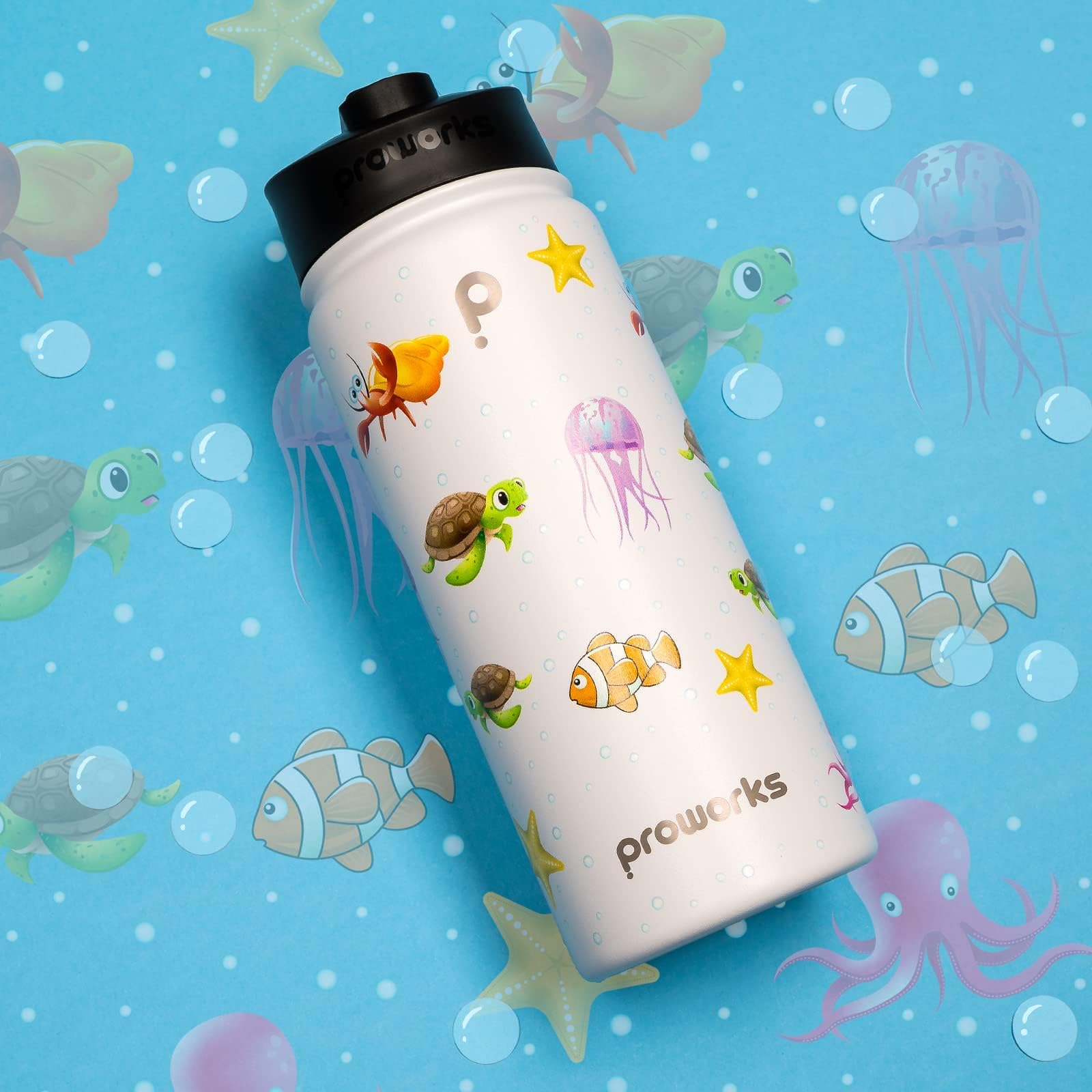 PROWORKS Gen 2 Borraccia Termica con Cannuccia | 1L Bottiglia Acqua in Acciaio Inox | Bevande Fredde 24 Ore e Bevande Calde 12 Ore, Sport, Lavoro, Palestra - Bianco Puro - sotto Il Mare