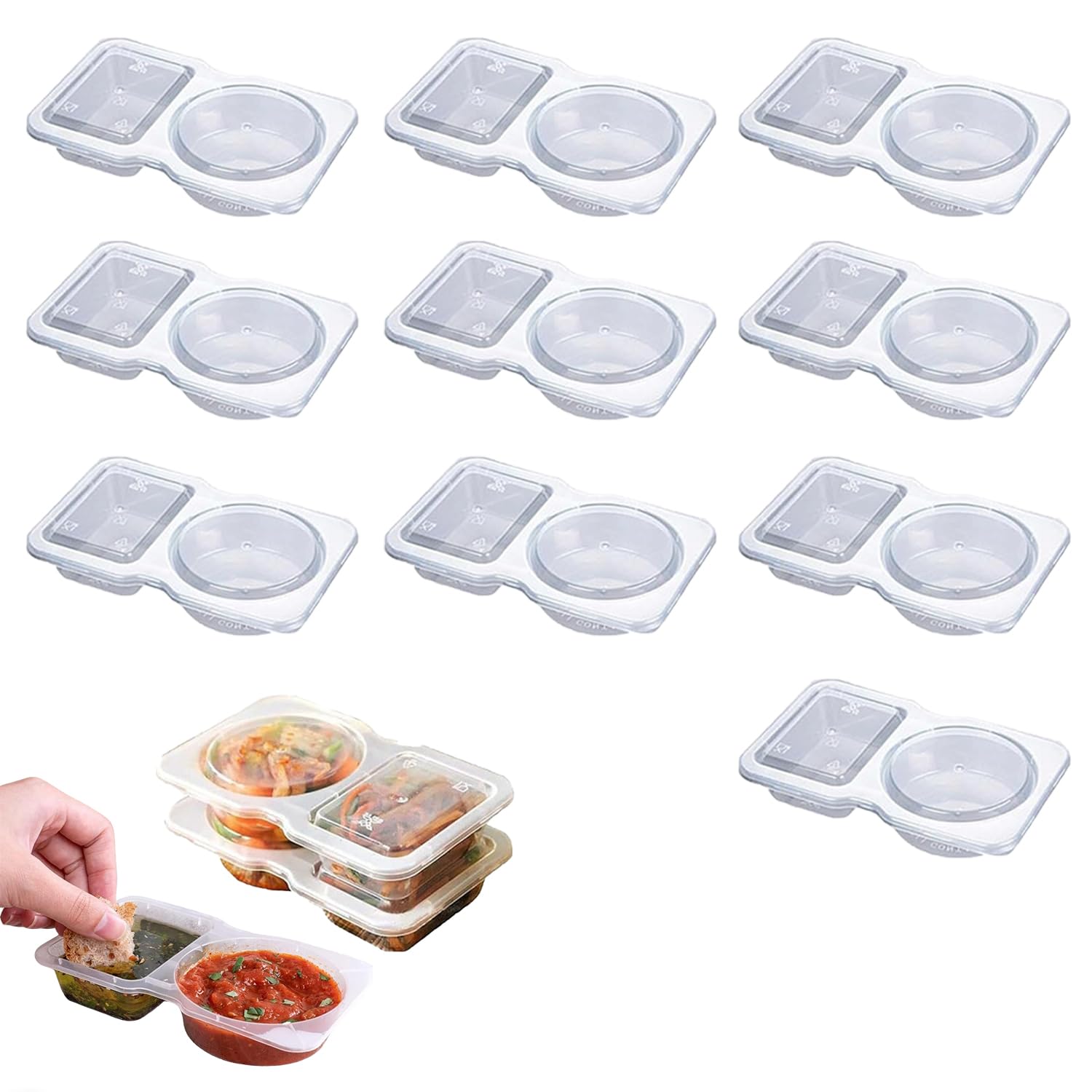 LAUFUY Reusable Snack Containers, Double Compartment Snack Pots with Lids, Portable Snack Box with Compartments, Snack and Dip Containers Packs Portion Cups for Home, Kitchen Grab and Go (10PCS)