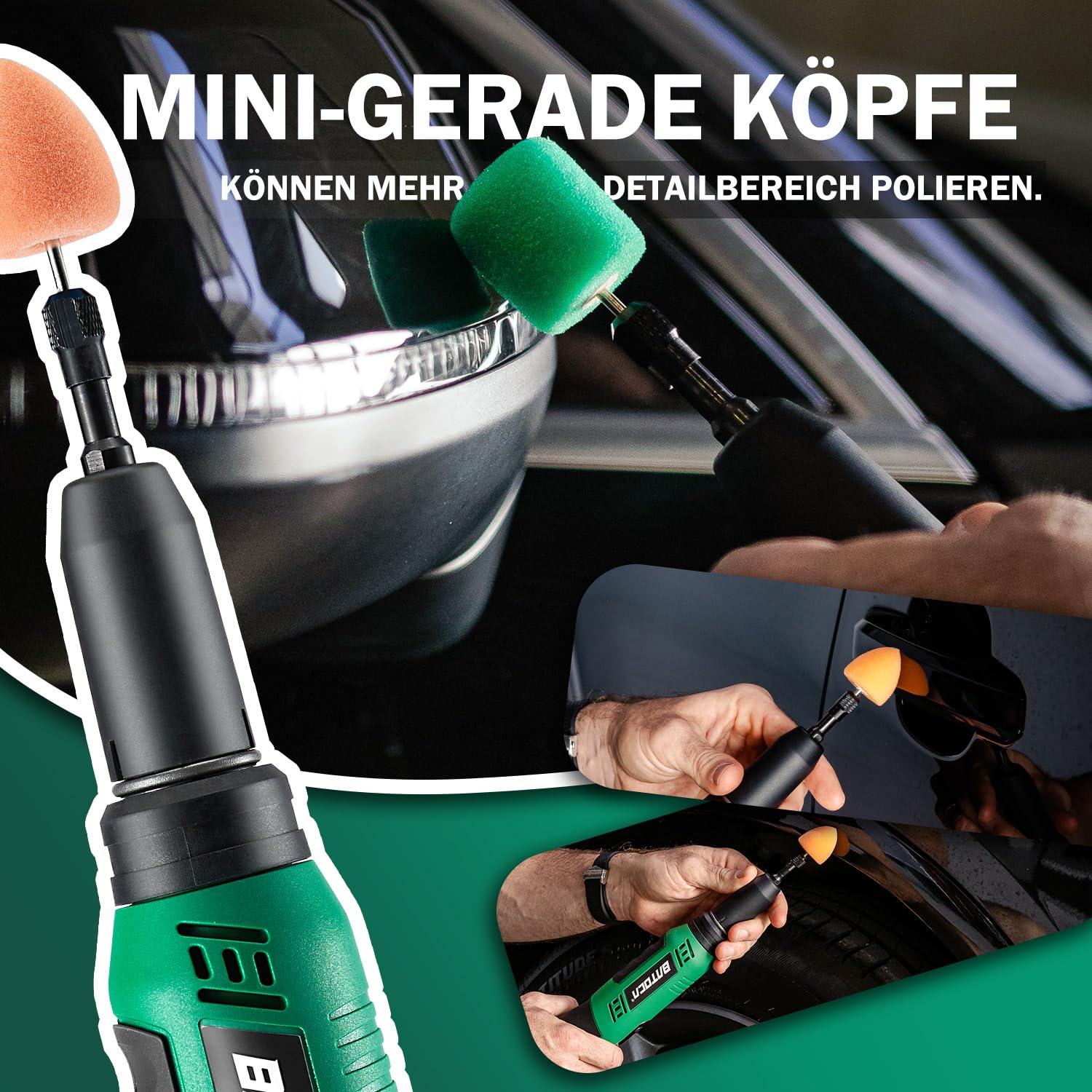 BATOCA S6 Mini Akku Poliermaschine,Profiset für Detailing und Lackpflege,12V Auto Polieren,DA&RO Polier Maschine,Polierer Puffer für Motorräder,1000-5000RPM&4200-21000RPM,25mm/50mm/75mm Schleifplatten