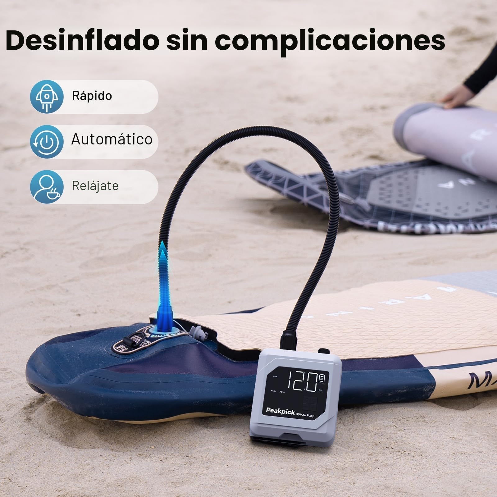 Bomba eléctrica de Tabla de Remo de 20 PSI, Funciona con Pilas Recargables, inflado y desinflado Inteligente de Doble Etapa, Bomba de Aire Sup de Apagado automático para Tablas de Remo