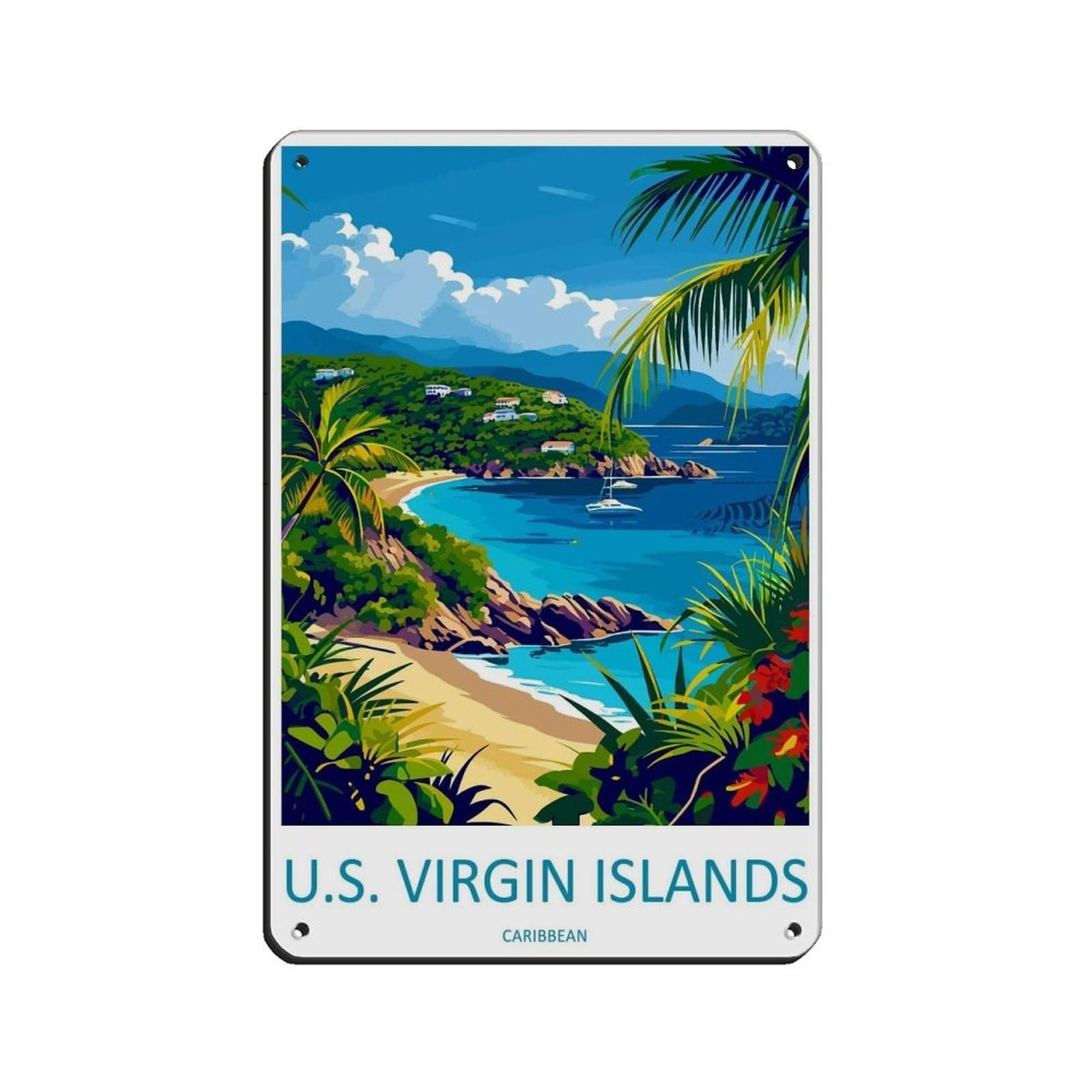 US Virgin Islands Travel Art Caribbean (3) Tin Sign Vintage Metal Pub Club Cafe Bar Home Wall Art Decoration Poster Retro 8x12inch(20x30cm)