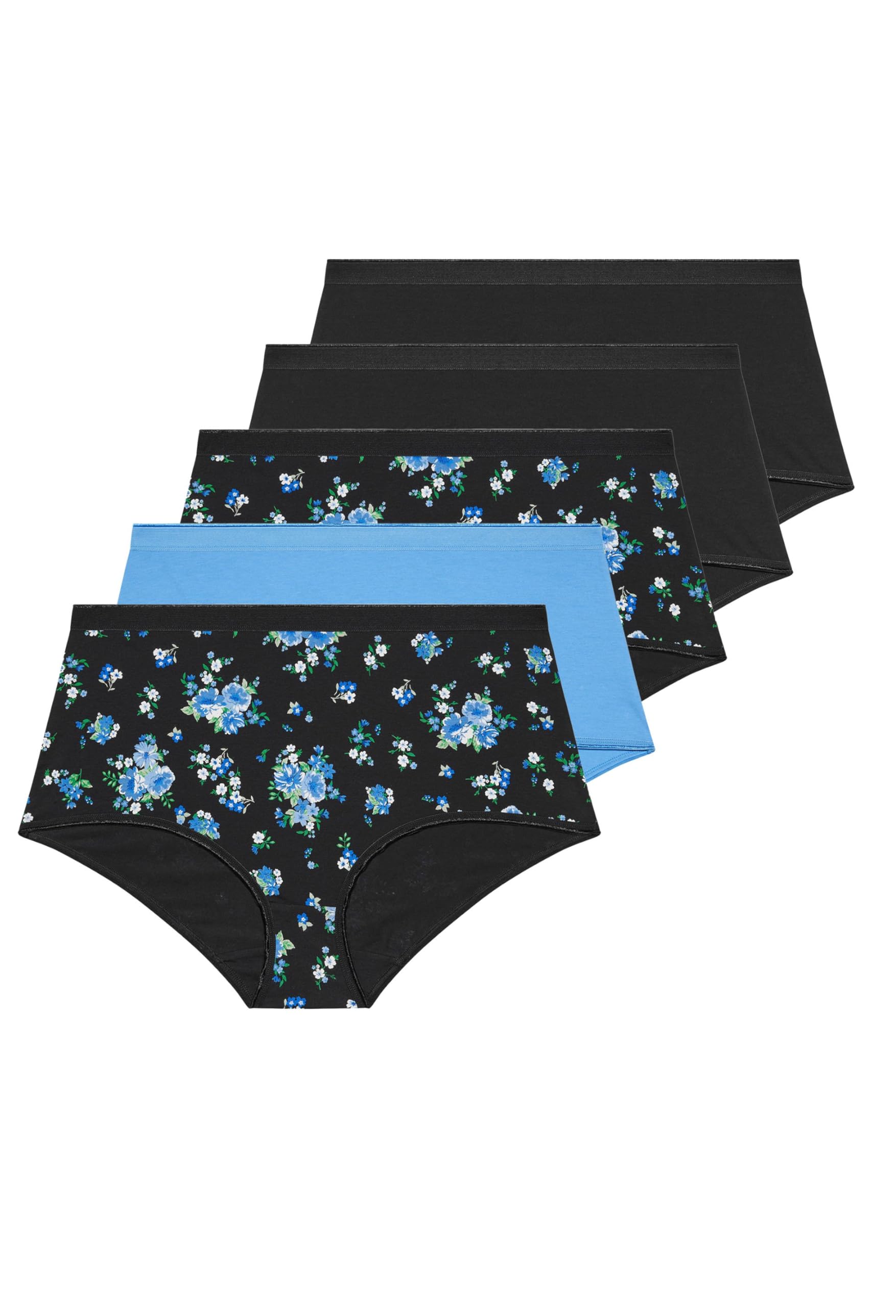 Yours Women's Black 5 Pack Floral Full Briefs In | Size: 22-24