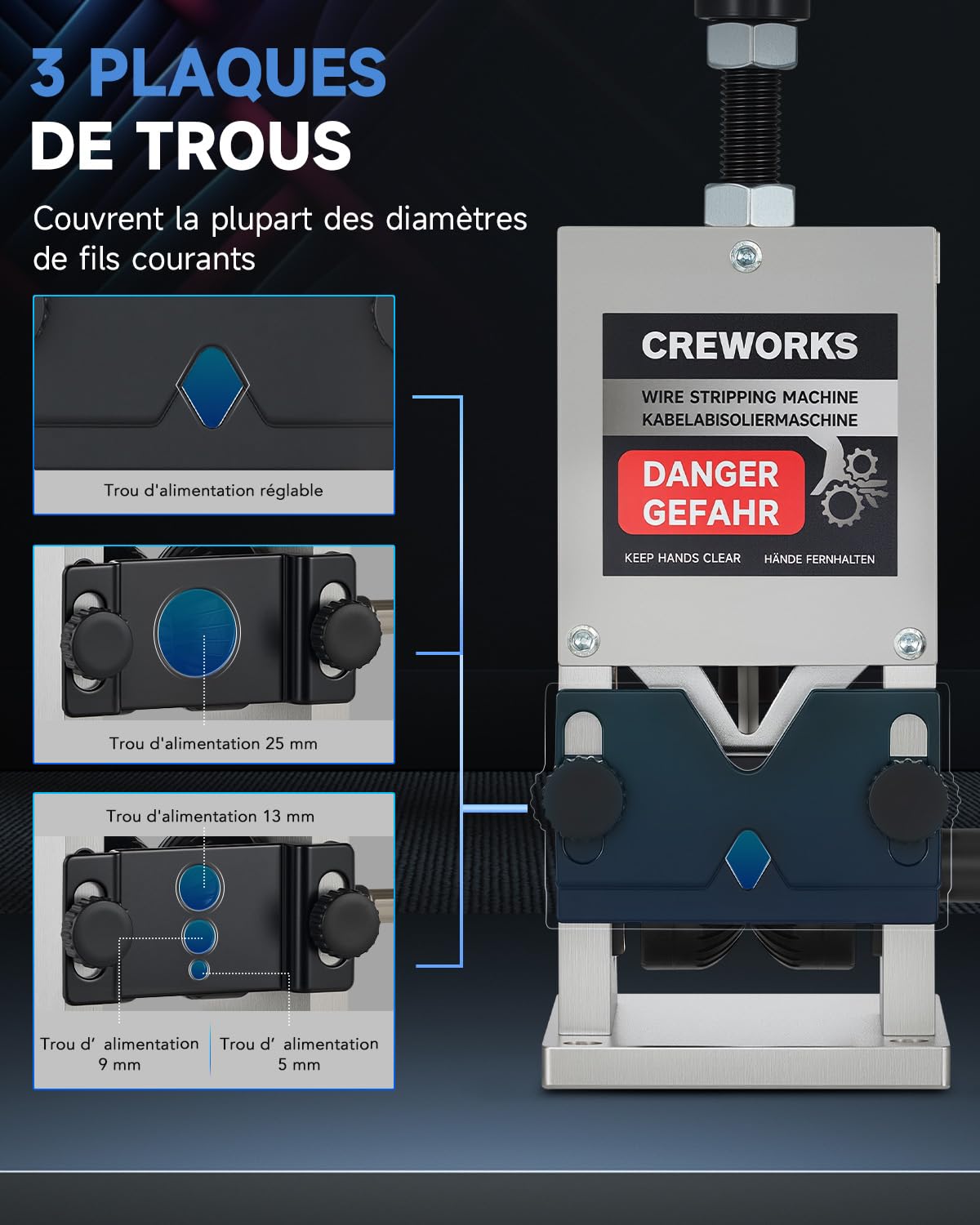 CREWORKS Dénudeur Câble Électrique 1,5-25 mm Machine à Dénuder le Cuivre Dénudeuse de Câble Manuelle pour Recyclage de Fils Câble Cuivre