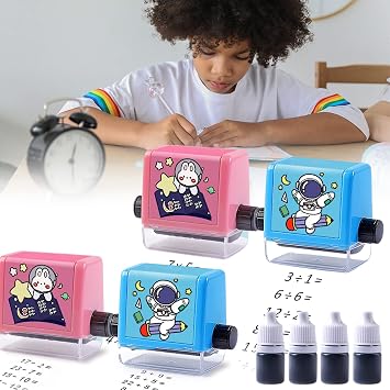 Roller Digital Teaching Stamp for Kids,Smart Math Roller Stamps for Addition Subtraction Multiplication Division,Math Stamp Roller Math Practice Stamps for Home Classroom Supplie 4 Pcs -All