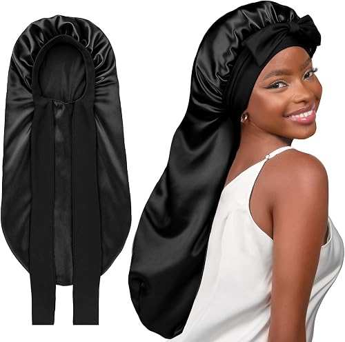YANIBEST Silk Bonnet for Sleeping Braid Bonnet for Long Hair with Tie Band Bonnet for Braids for Black Women Curly Hair Locs