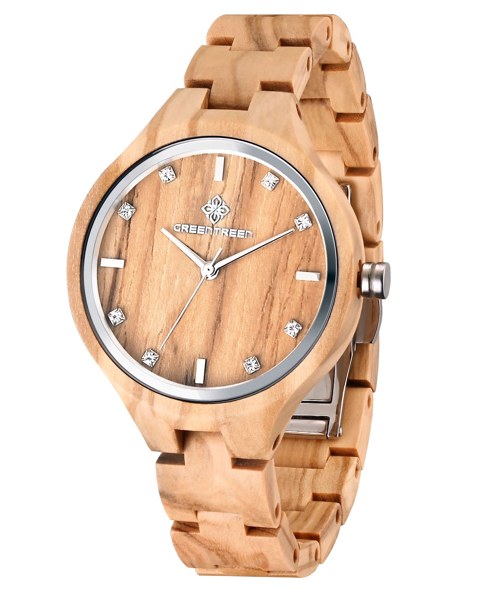 GREENTREENWomen Wooden Watches Analog: Japanese Quartz Movement - Lightweight Watch with Adjustable Olive Wood Band for Daily Life - Elegant Wristwatch for Fashionistas Minimalists and Trendsetters