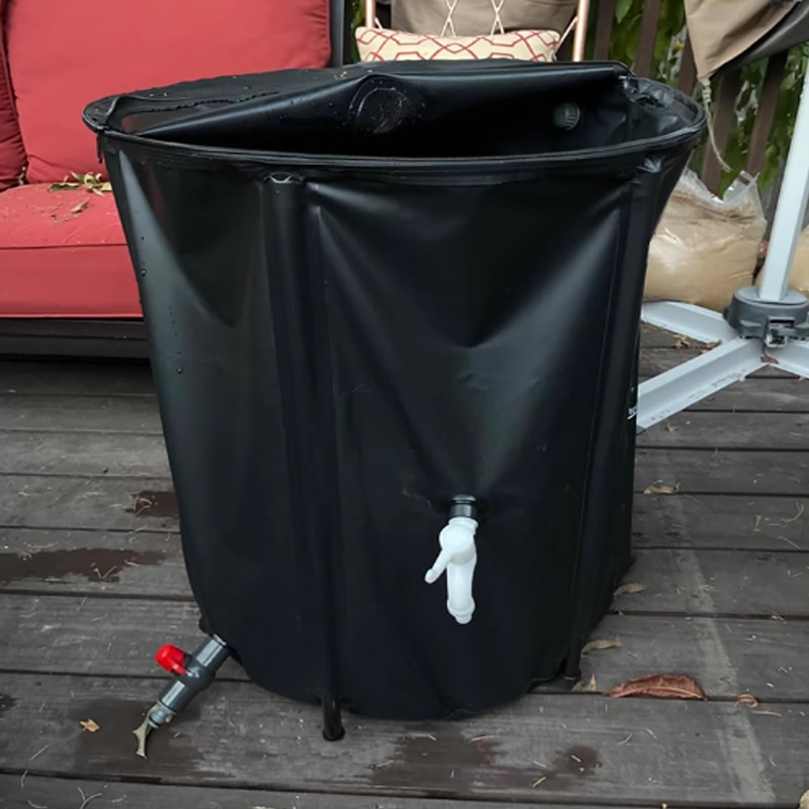Sistema portátil de recolección de Agua de Lluvia, Tanque de Almacenamiento de 50 l con Filtro y bajante Plegable para jardín, Exterior y césped (Verde)