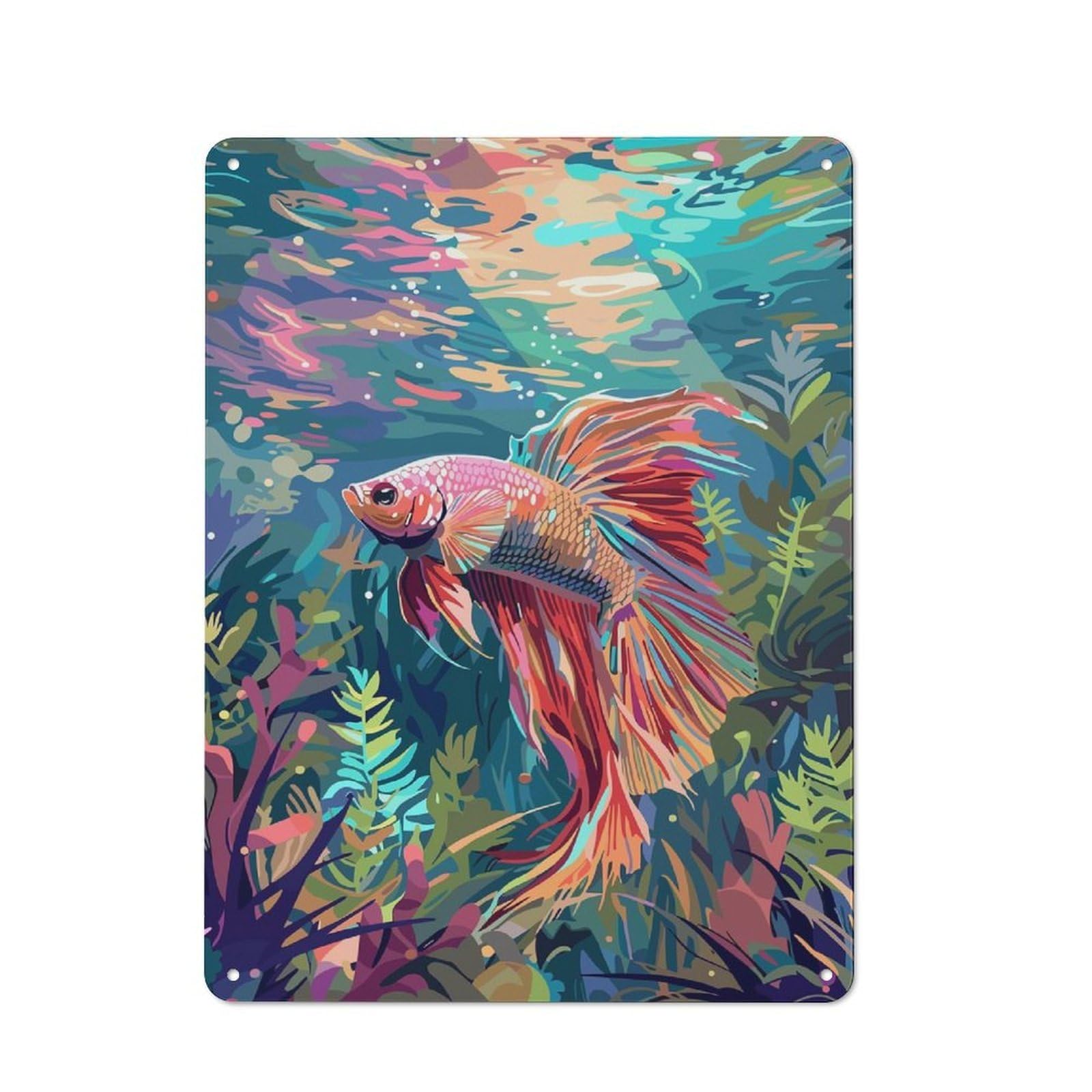 Junmoney Style-24 Colorful Betta Fish Tin Sign 40X30cm For Home Bar Wall, Vintage Wall Decor, For Garage, Workshop And Man Cave Decoration
