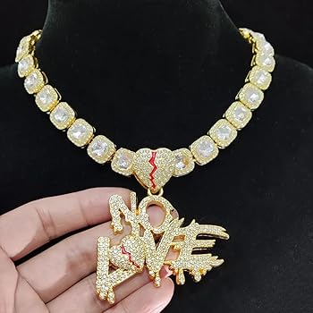 No Love Broken Heart Iced Out Pendant Necklace for Men and