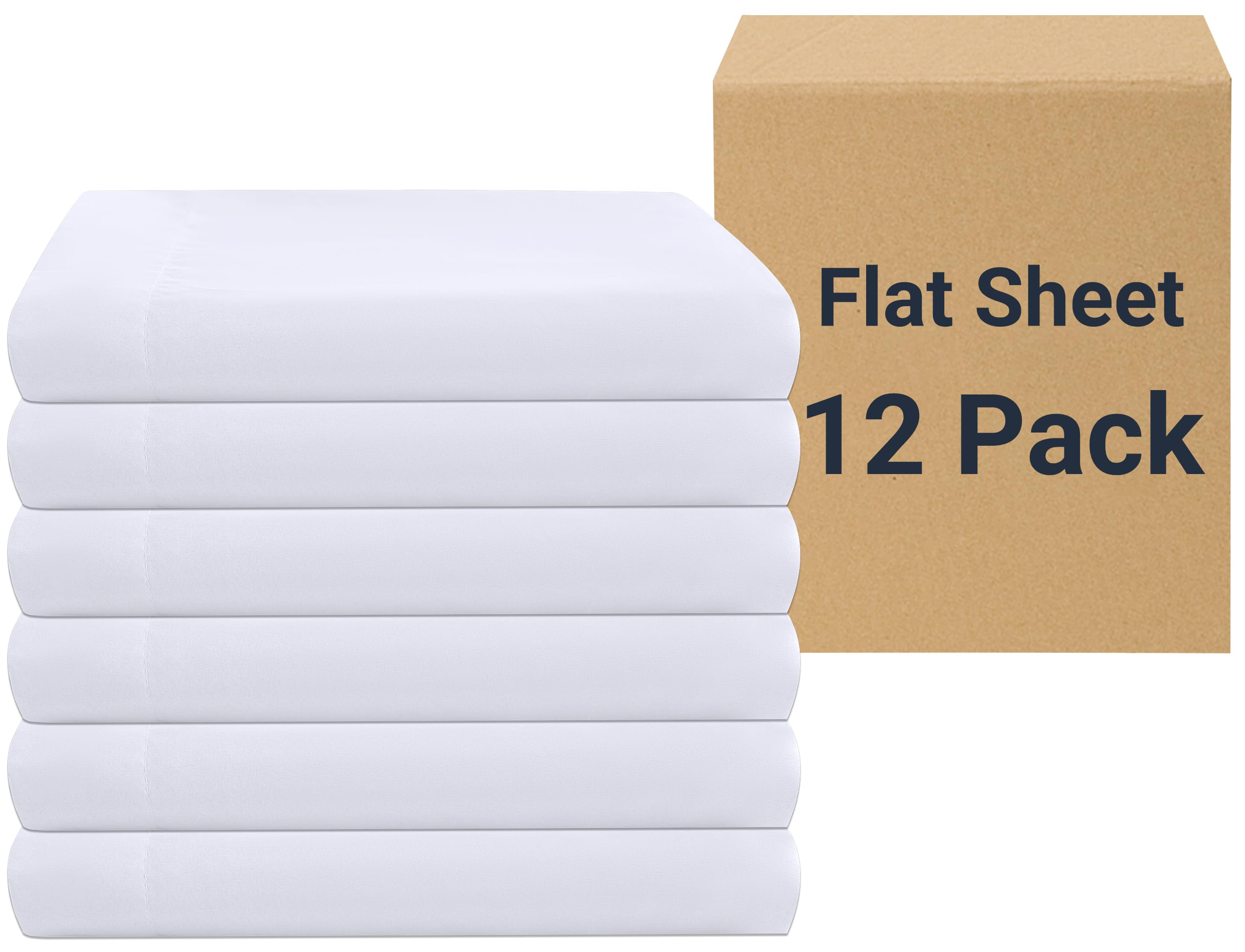 zpecc white bulk flat sheets only king size 12 pack, easy sort top bed sheet by color-coded hem threads, soft durable brushed microfiber fabric hotel airb&bs essentials for hosts, 105"x102"
