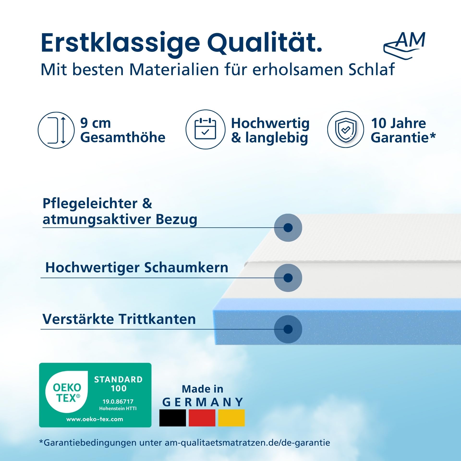 Baby Matratze 70x140 Kinderbett - Made in Germany - Kindermatratze 70x140 bis 5 Jahre geeignet - Hochwertiger und geprüfter Komfortschaum mit Trittkanten - Bezug waschbar & abnehmbar