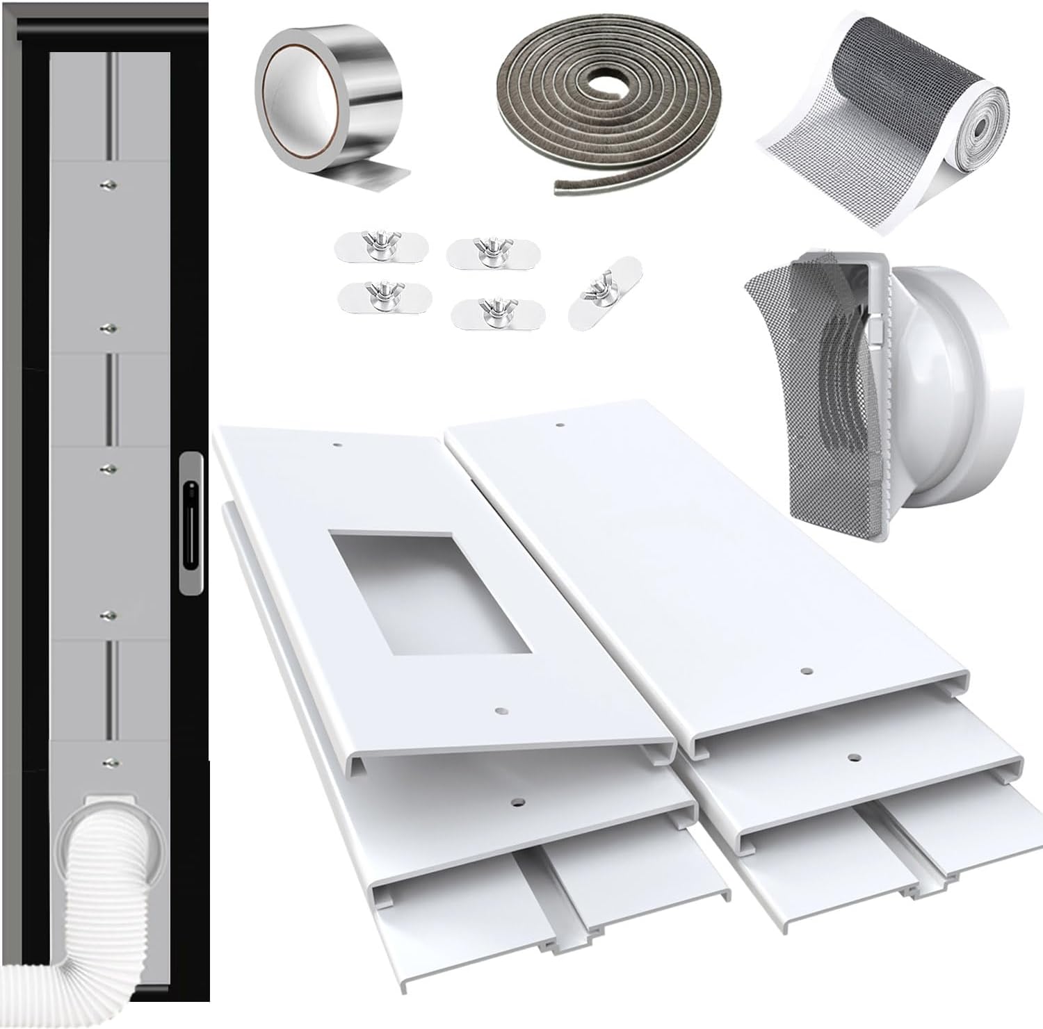 Klimaanlage Fensterabdichtung Balkontür,6 Stück Verstellbares Set(Max 240 cm) für Schiebetür,Universal AdapterΦ13/15 cm,Zuverlässiges Türabdichtung Zubehör Ohne Bohren