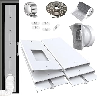 Max 95"Sliding Door Air Conditioner Vent Kit with Screen net & 2 weather strippings Energy Saving Airtight Universal 5.0/5.9 Inch AC Hose Coupler Portable AC Balcony Door Plates kit