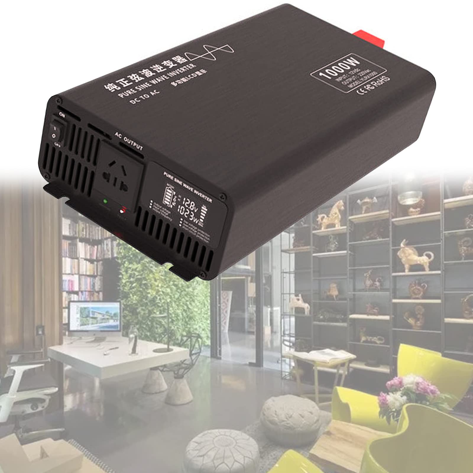 BLANKX Onda Sinusoidal Pura Inversor 600W 1000W 2000W 3000W DC 12V/24V a Ca 220V Transformador Convertidor con De AC Inversor De Coche con Pantalla Digital,para Camping,Viajes,1000W-72Vto220V